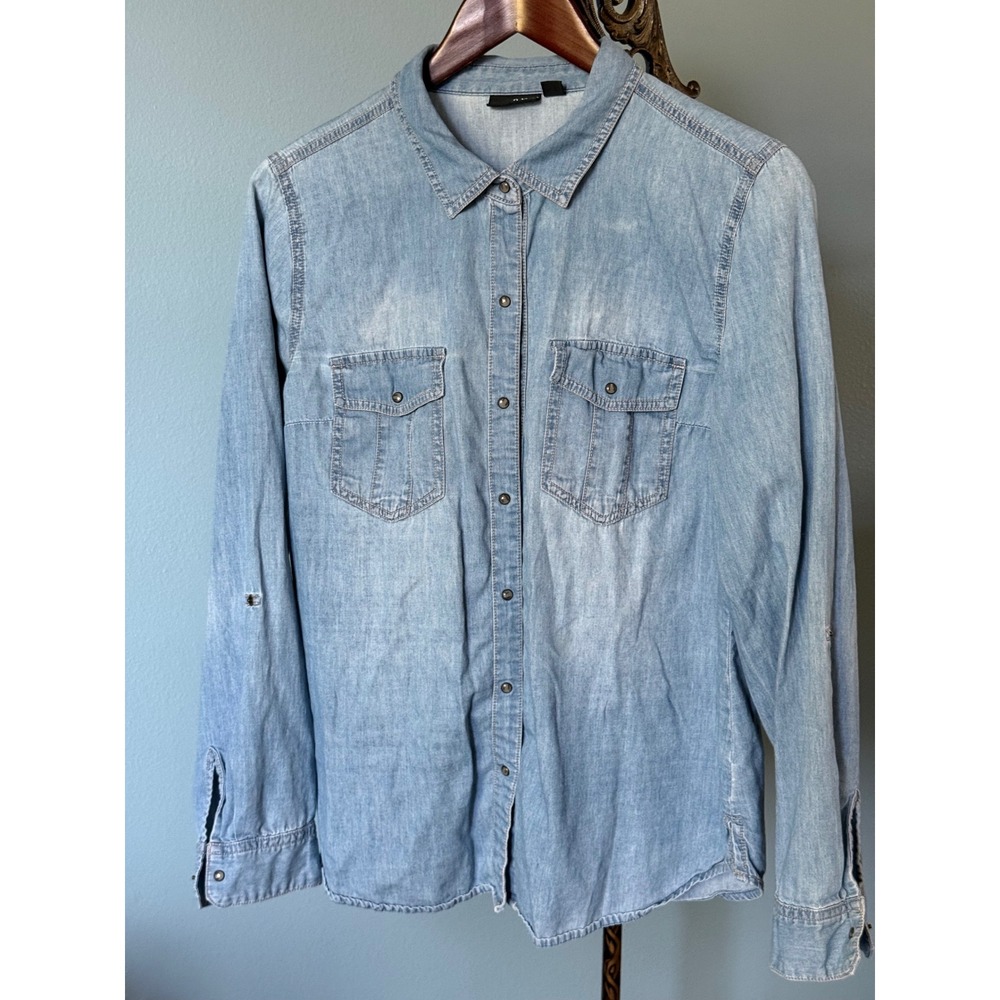 a.n.a Chambray Button‎ Down Shirt Cotton Denim Top Casual Western Size Small - Picture 2 of 6